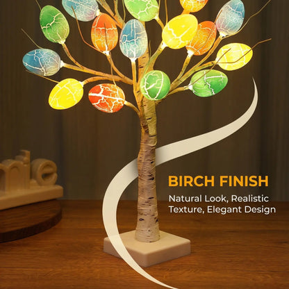 🌳Lighted Birch Egg Tree with 24 Colorful Eggs (2 FT)💡Brighten Your Easter & Spring