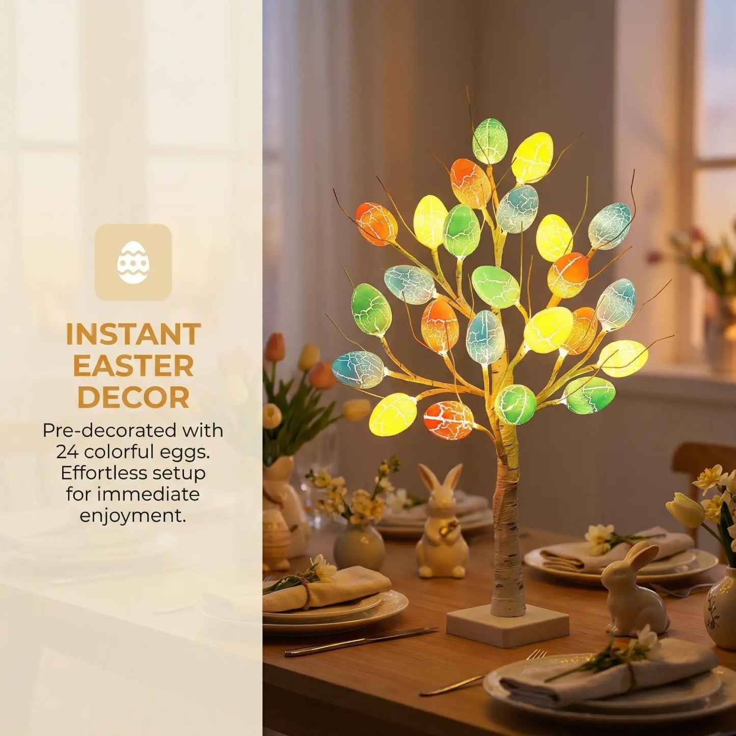 🌳Lighted Birch Egg Tree with 24 Colorful Eggs (2 FT)💡Brighten Your Easter & Spring