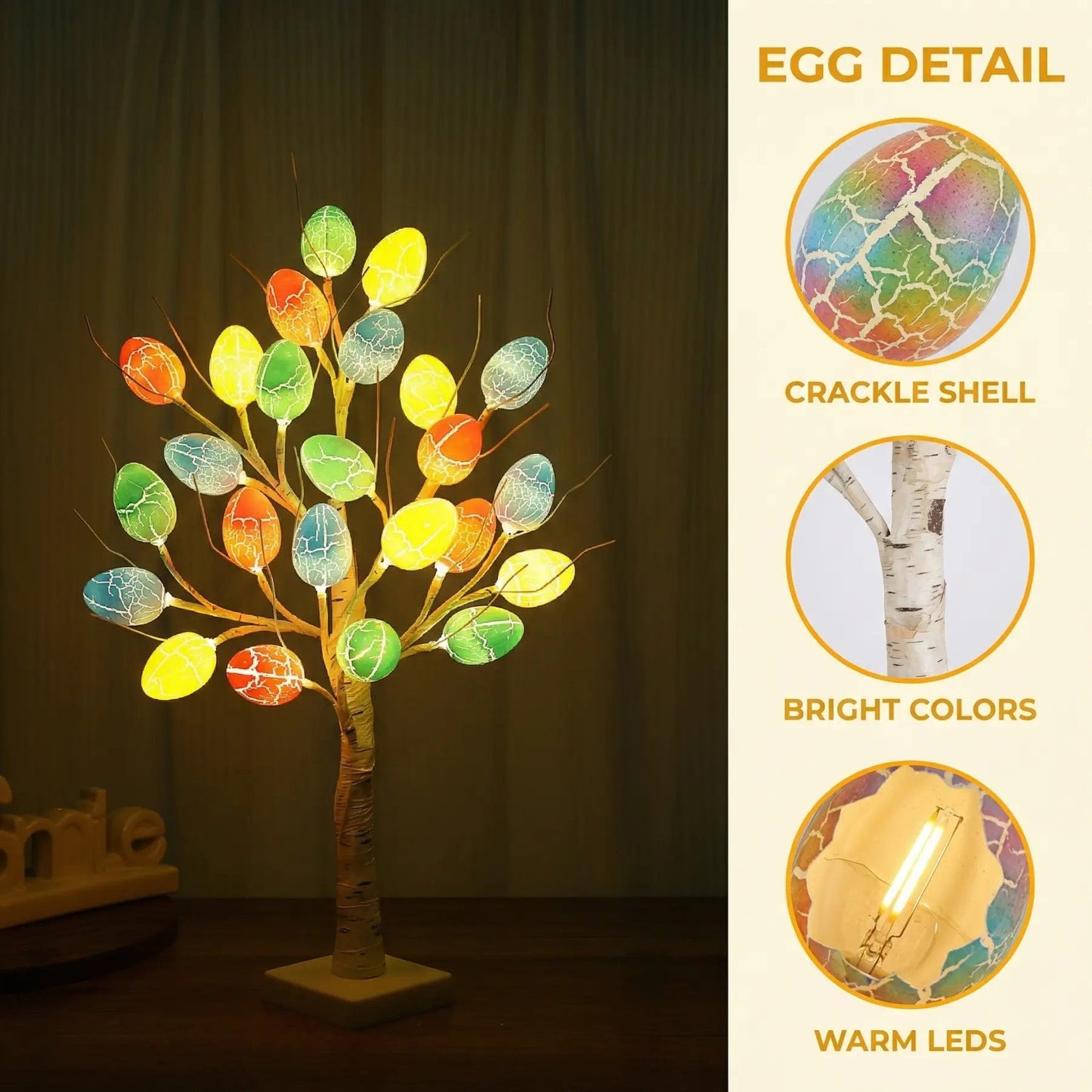 🌳Lighted Birch Egg Tree with 24 Colorful Eggs (2 FT)💡Brighten Your Easter & Spring