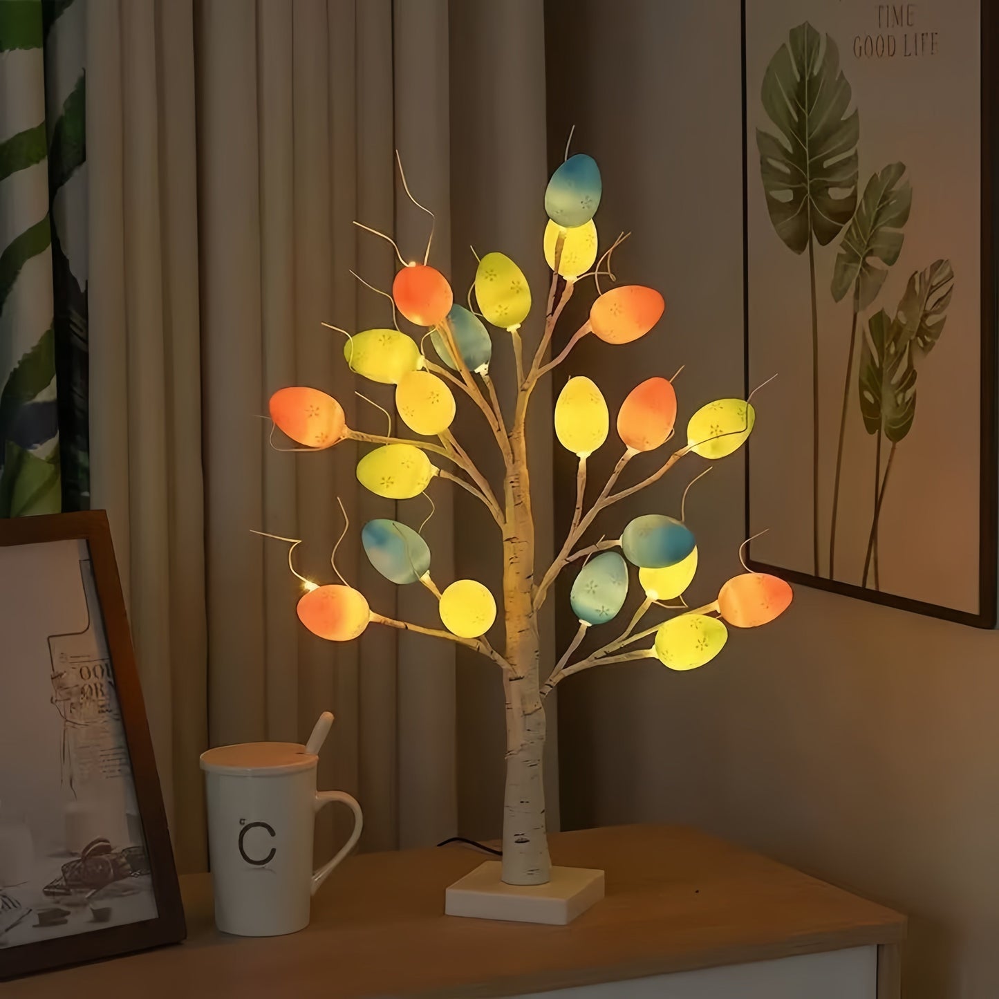🌳Lighted Birch Egg Tree with 24 Colorful Eggs (2 FT)💡Brighten Your Easter & Spring