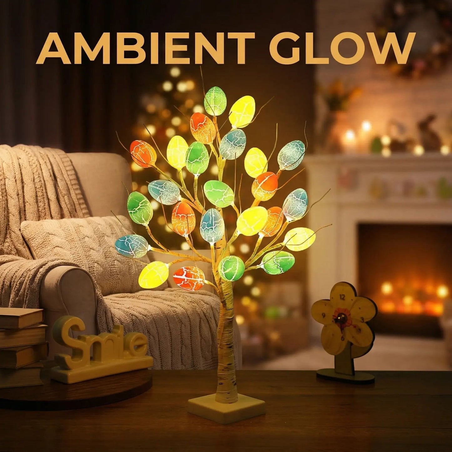 🌳Lighted Birch Egg Tree with 24 Colorful Eggs (2 FT)💡Brighten Your Easter & Spring