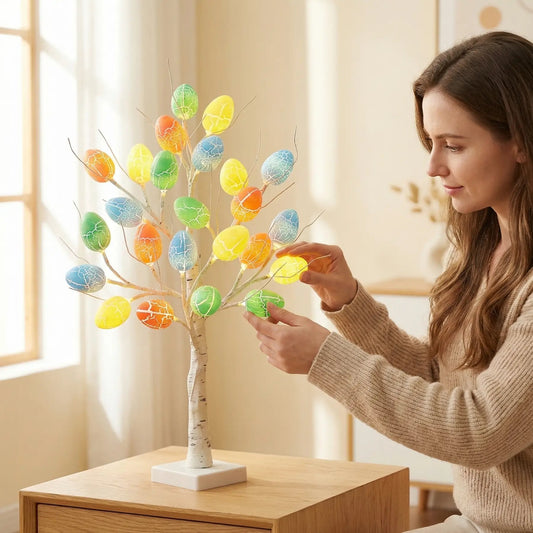 🌳Lighted Birch Egg Tree with 24 Colorful Eggs (2 FT)💡Brighten Your Easter & Spring